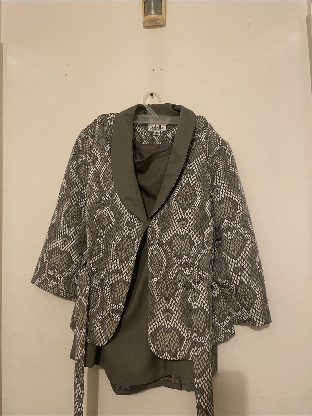 Abella Olive Green Snake-Print Shawl Collar Blazer Isabella women's suits